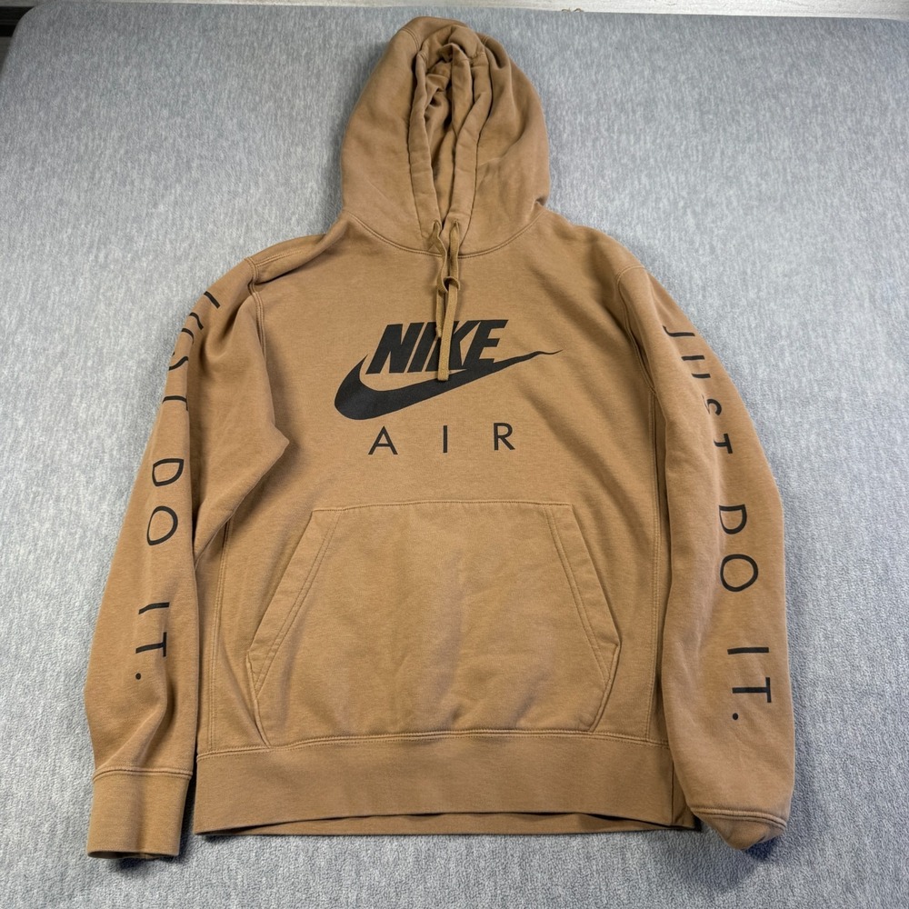 Nike Hoodie Mens Small Brown Air Just Do It Graphic‎ Pullover Fleece Sweatshirt
